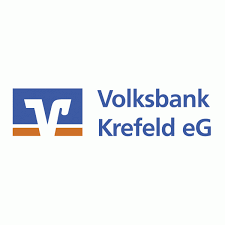 Volksbank Krefeld eG Logo mit blauem "V" Symbol.