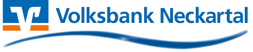 Volksbank Neckartal Logo mit blau-orangenen Elementen.